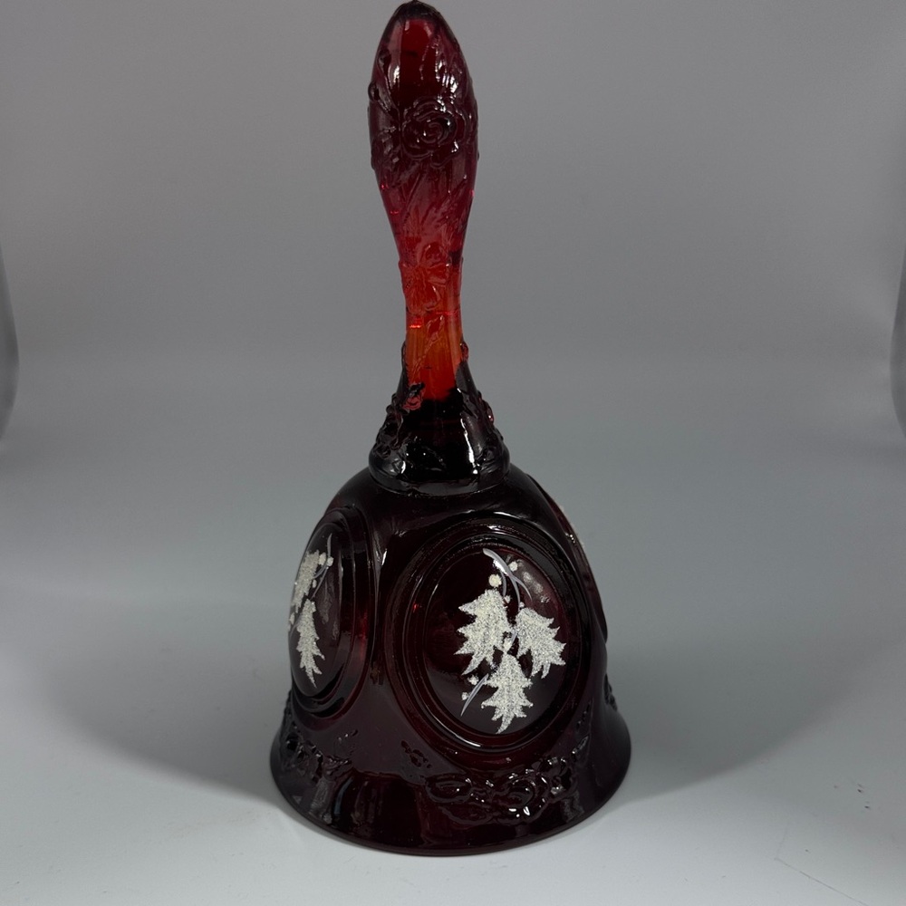Fenton Red Glass Bell with Holly Berry Accents